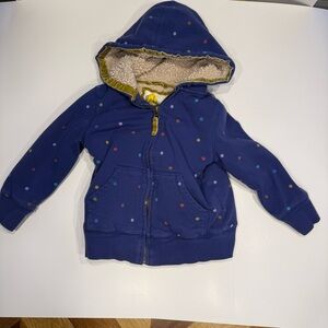 Boden Kids' Blue Hoodie Sherpa lined with Multicolored Dots